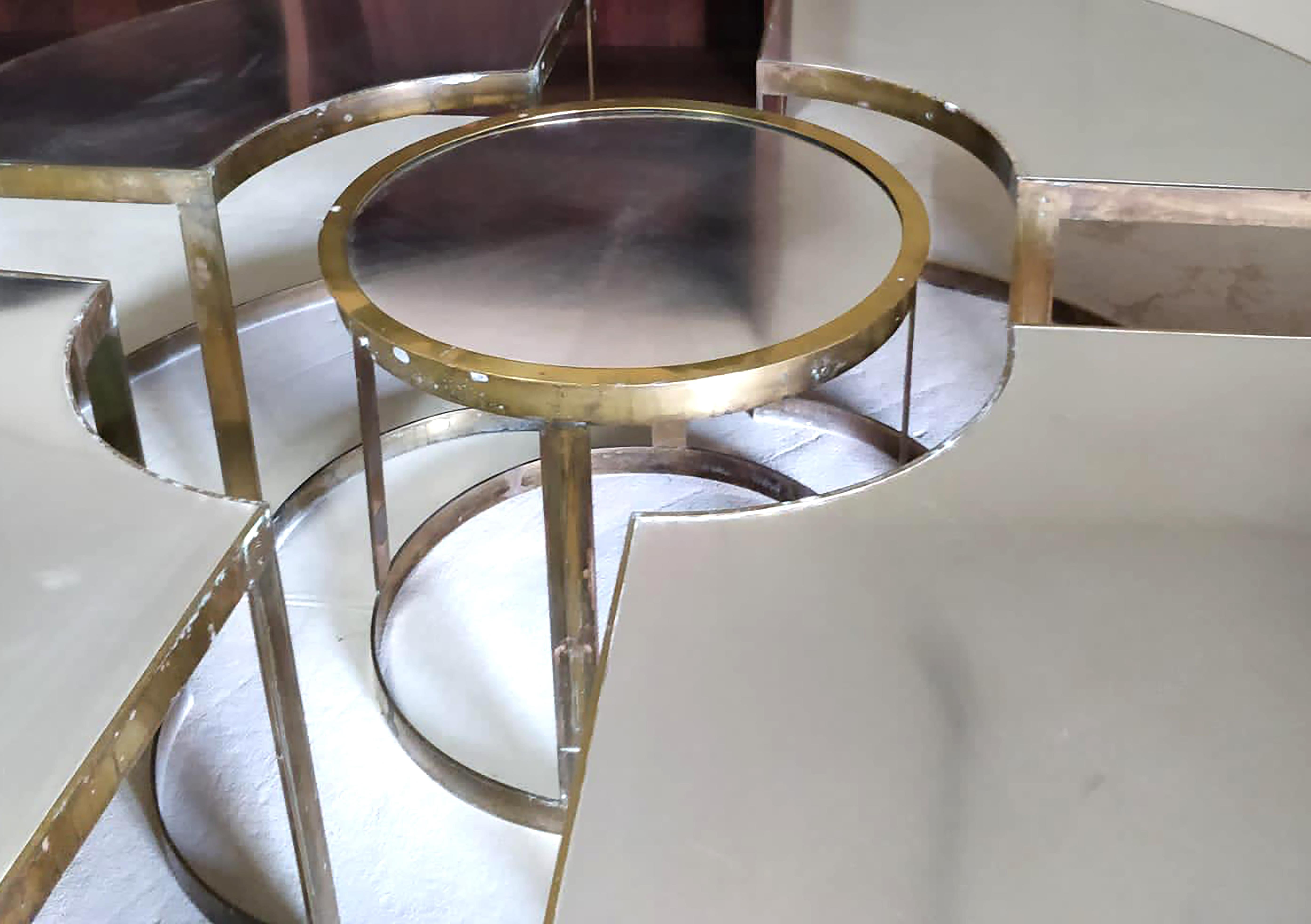 French Round Monumental Midcentury Bronze Dining Table in 5 Element by Francois Catroux For Sale