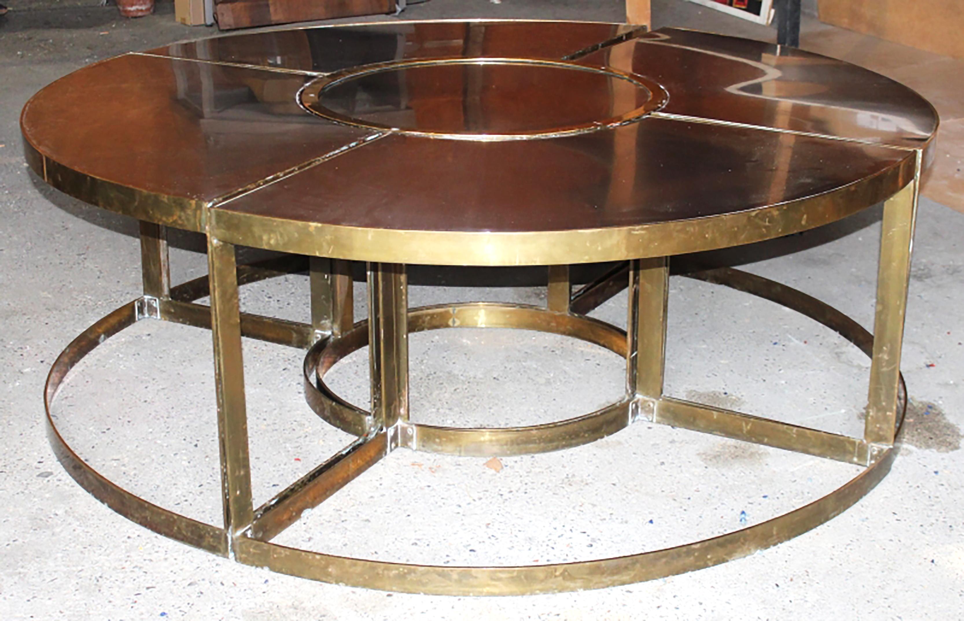 Brass Round Monumental Midcentury Bronze Dining Table in 5 Element by Francois Catroux For Sale