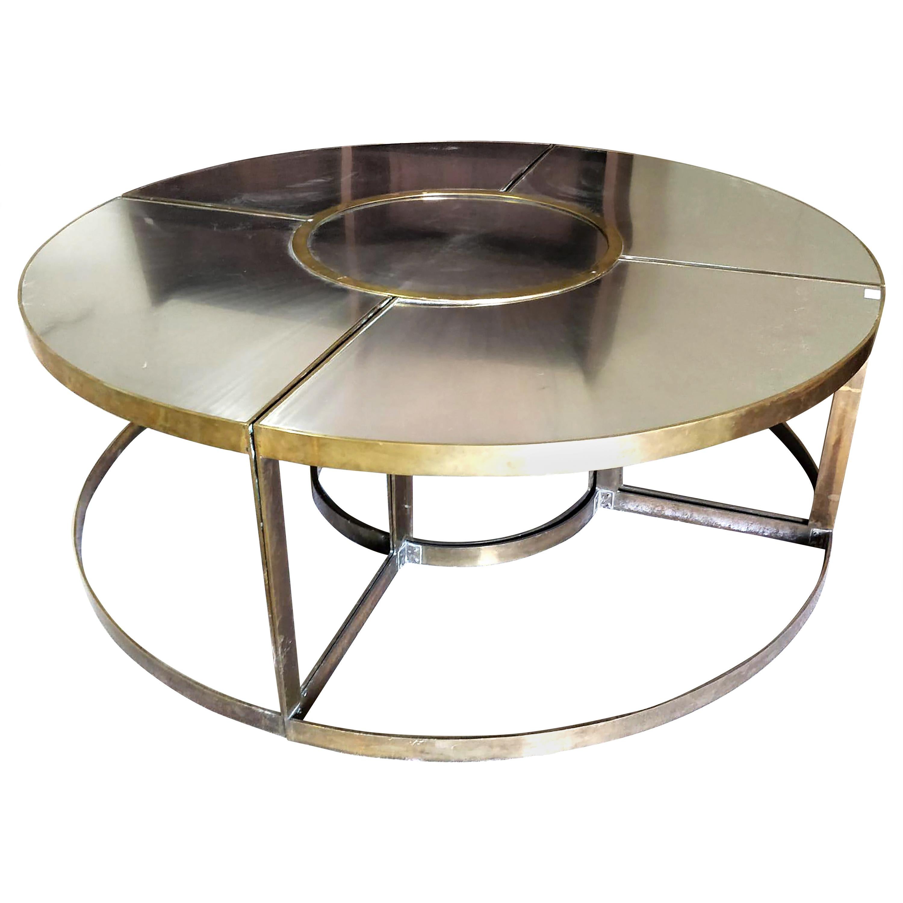 Round Monumental Midcentury Bronze Dining Table in 5 Element by Francois Catroux For Sale