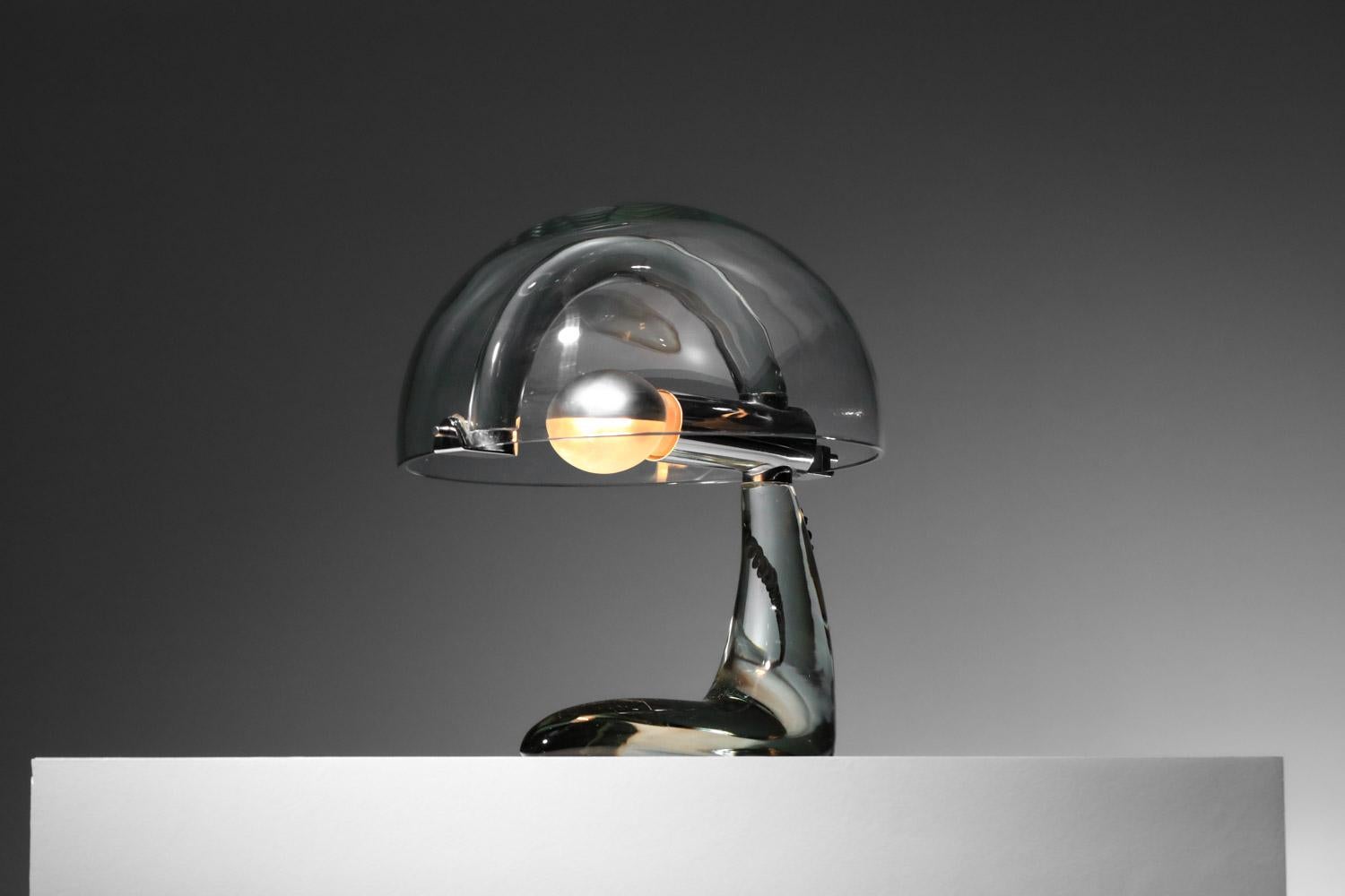 Unique pieces Mario Pinzoni for Italian glass table lamp mushroom prototype 70's In Good Condition For Sale In Ternay, Auvergne-Rhône-Alpes