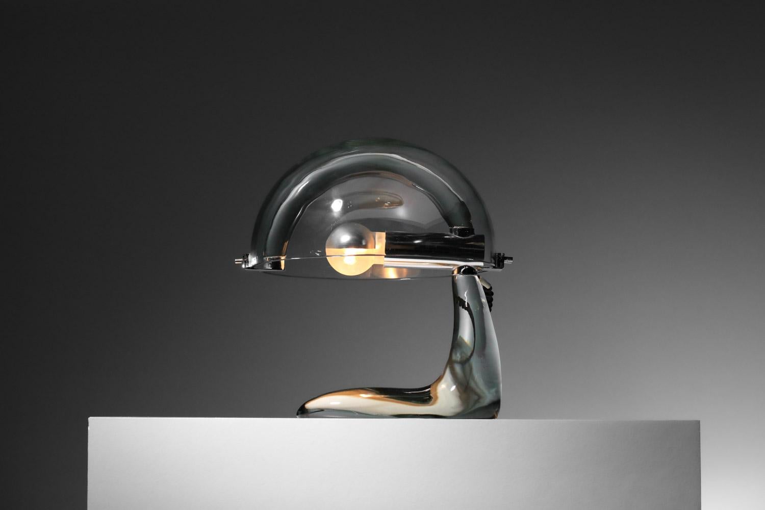 Late 20th Century Unique pieces Mario Pinzoni for Italian glass table lamp mushroom prototype 70's For Sale