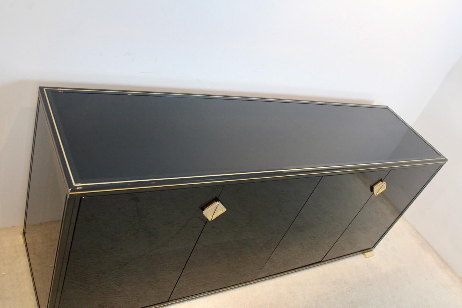 Hollywood Regency Unique Pierre Vandel Paris Black Lacquered French Sideboard