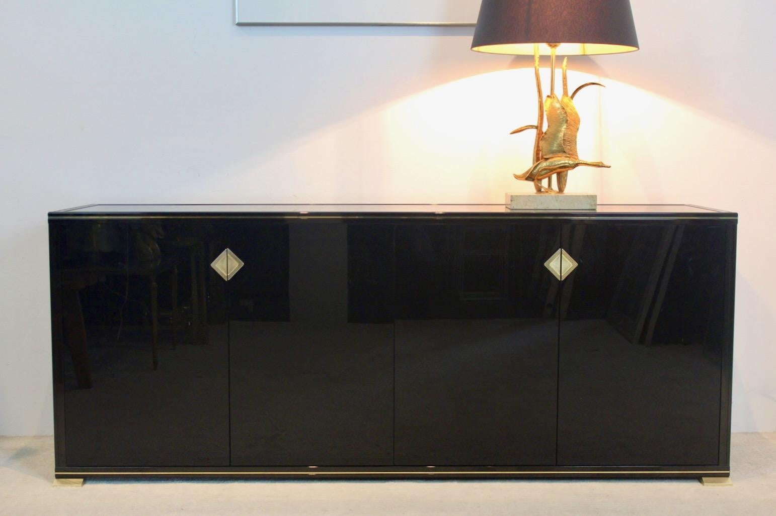 20th Century Unique Pierre Vandel Paris Black Lacquered French Sideboard