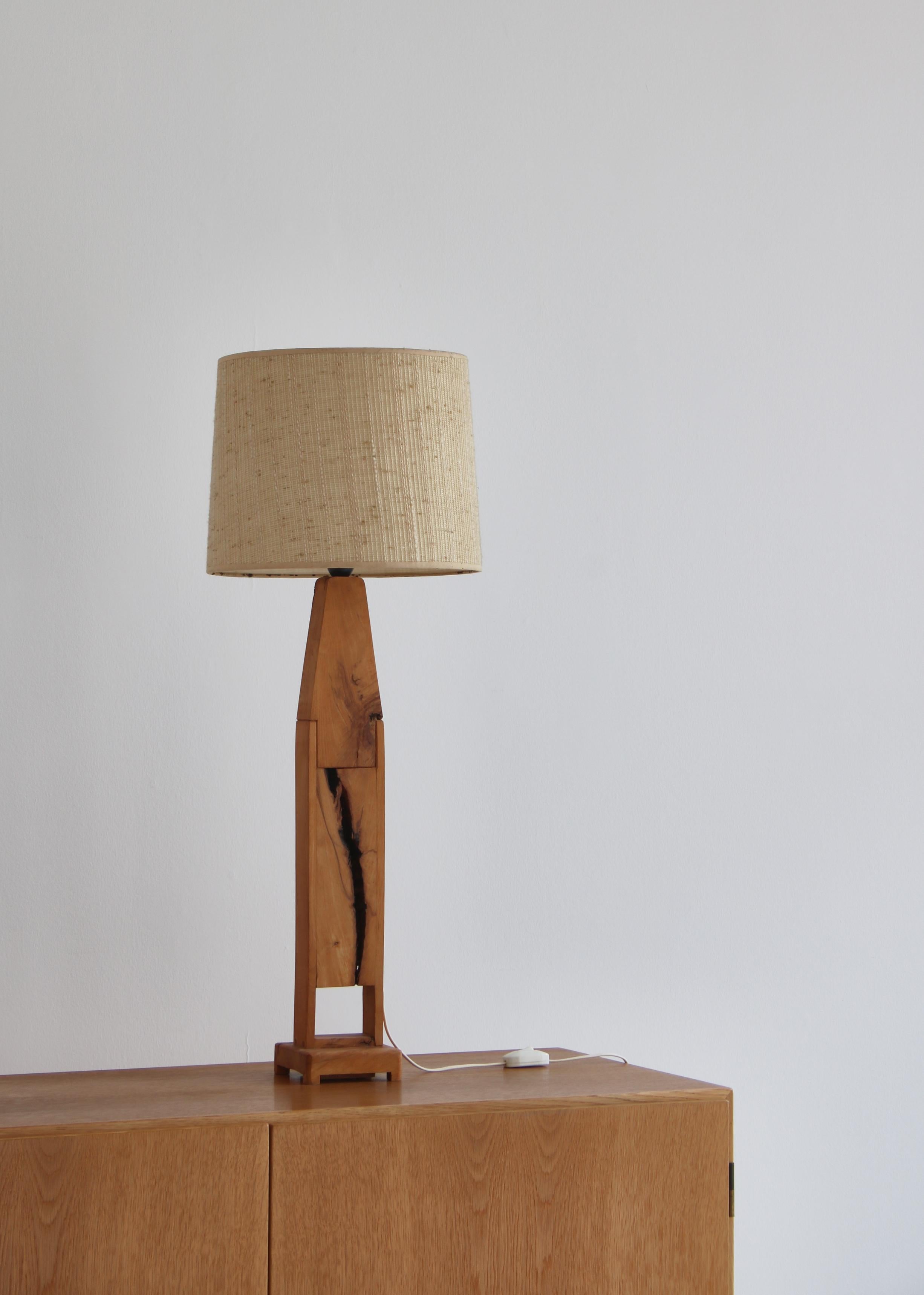 Scandinavian Modern Unique Pinewood Table Lamp with Original Shade, Scandinavia, 1970s For Sale