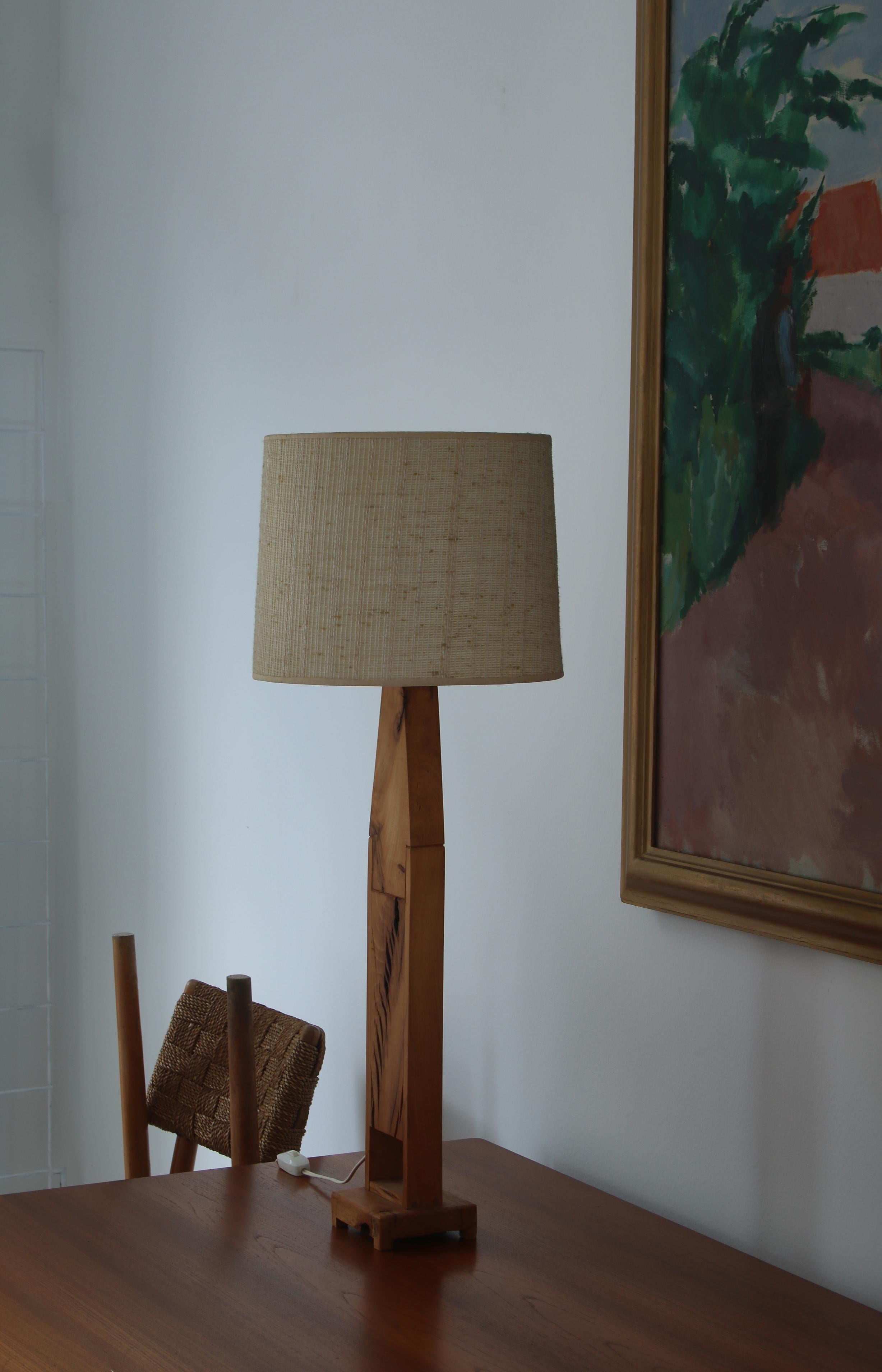 Unique Pinewood Table Lamp with Original Shade, Scandinavia, 1970s For Sale 3