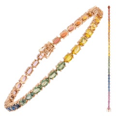 Unique Pink Gold 18K Multi Sapphires Bracelet Diamond for Her
