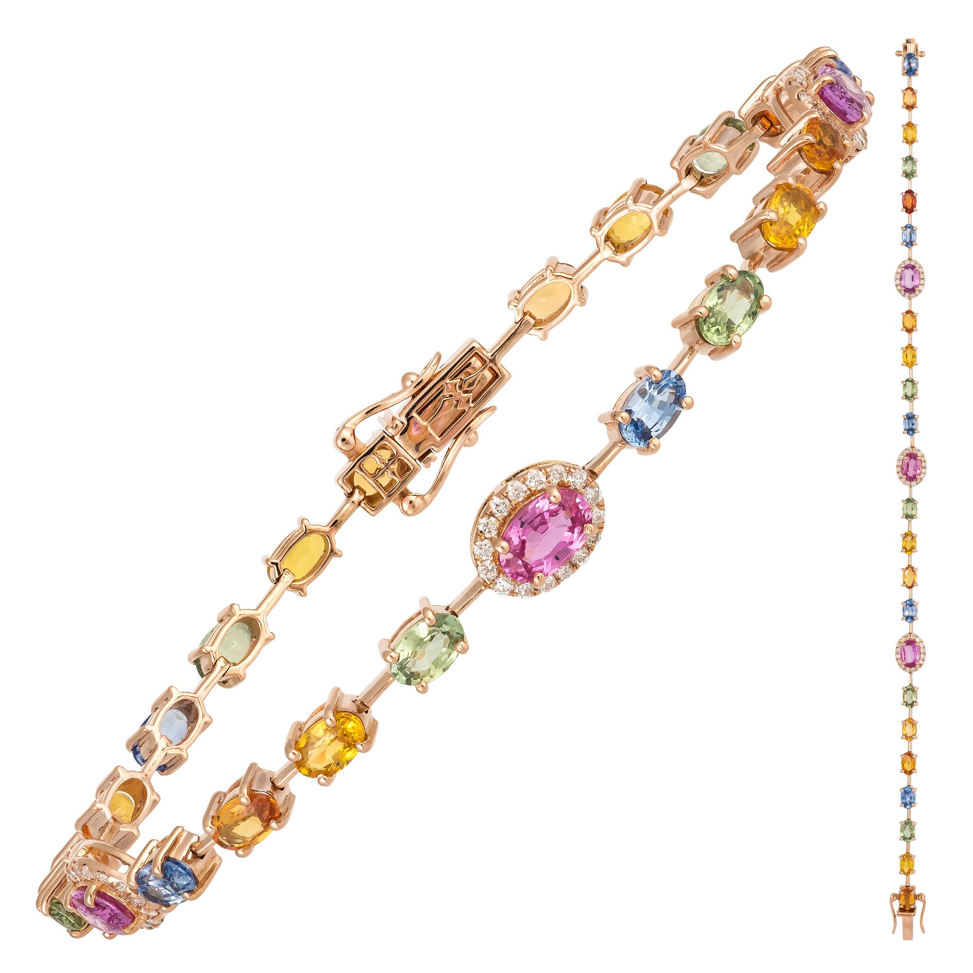 BRACELET 18K Pink Gold Diamond 0.31 Cts/48 Pcs Multi Sapphire 6.30 Cts/21 Pcs  Pink Sapphire 1.52 Cts/3 Pcs