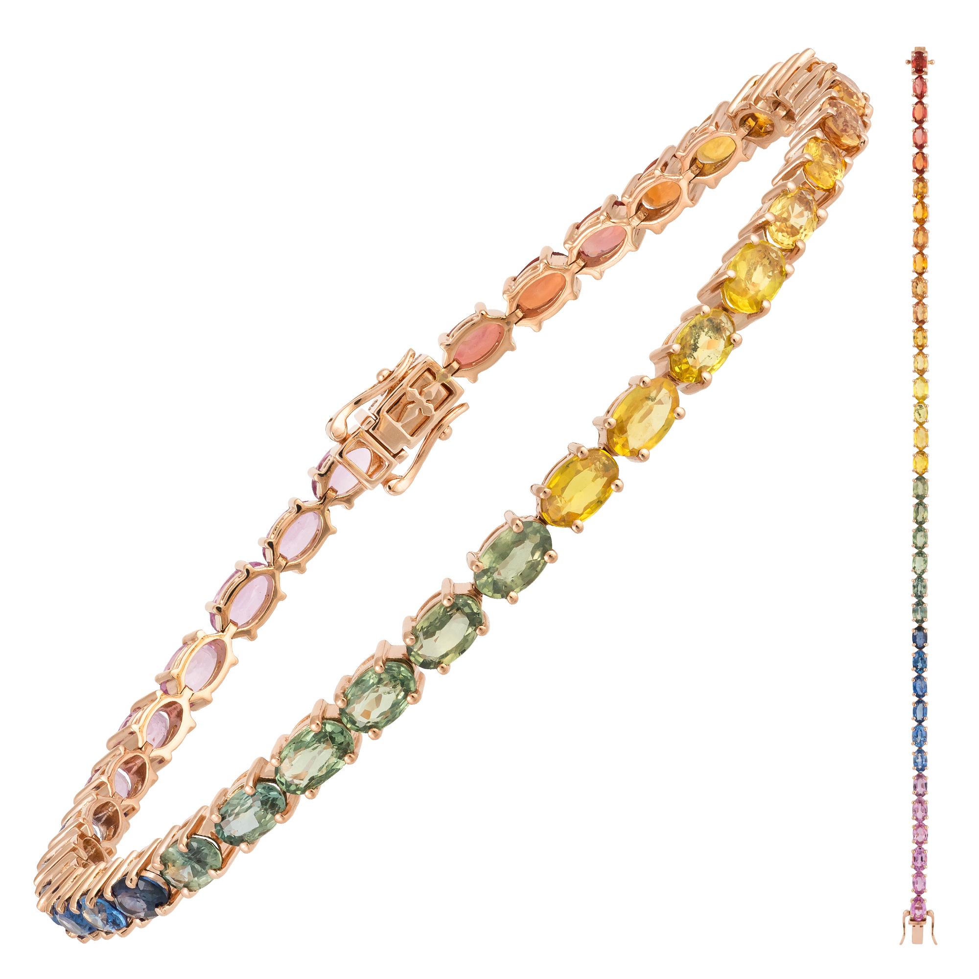 Pulsera Única de Oro Rosa 18K Multi Zafiros Diamantes para Ella Moderno en venta