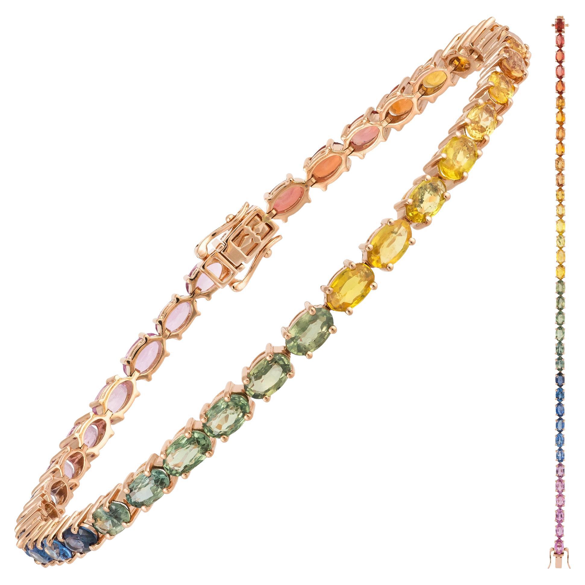 Unique Pink Gold 18K Multi Sapphires Bracelet Diamond for Her