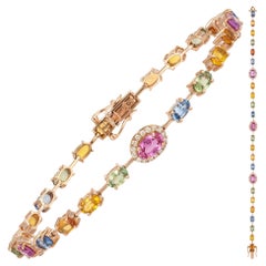 Unique Pink Gold 18K Multi Sapphires Bracelet Diamond for Her