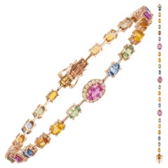 Unique Pink Gold 18K Multi Sapphires Bracelet Diamond for Her