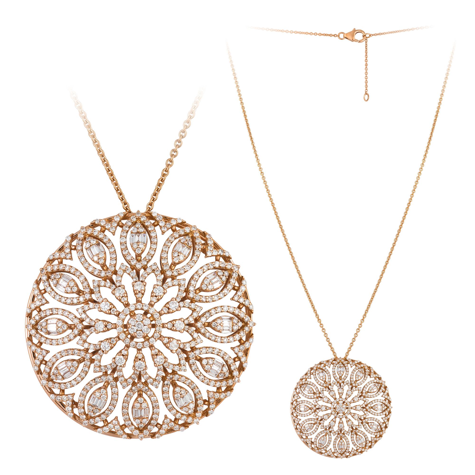 COLLAR Oro Rosa 18K Diamante 2,81 Cts/529 Piezas Baguette Cónico 0,42 Cts/36 Piezas