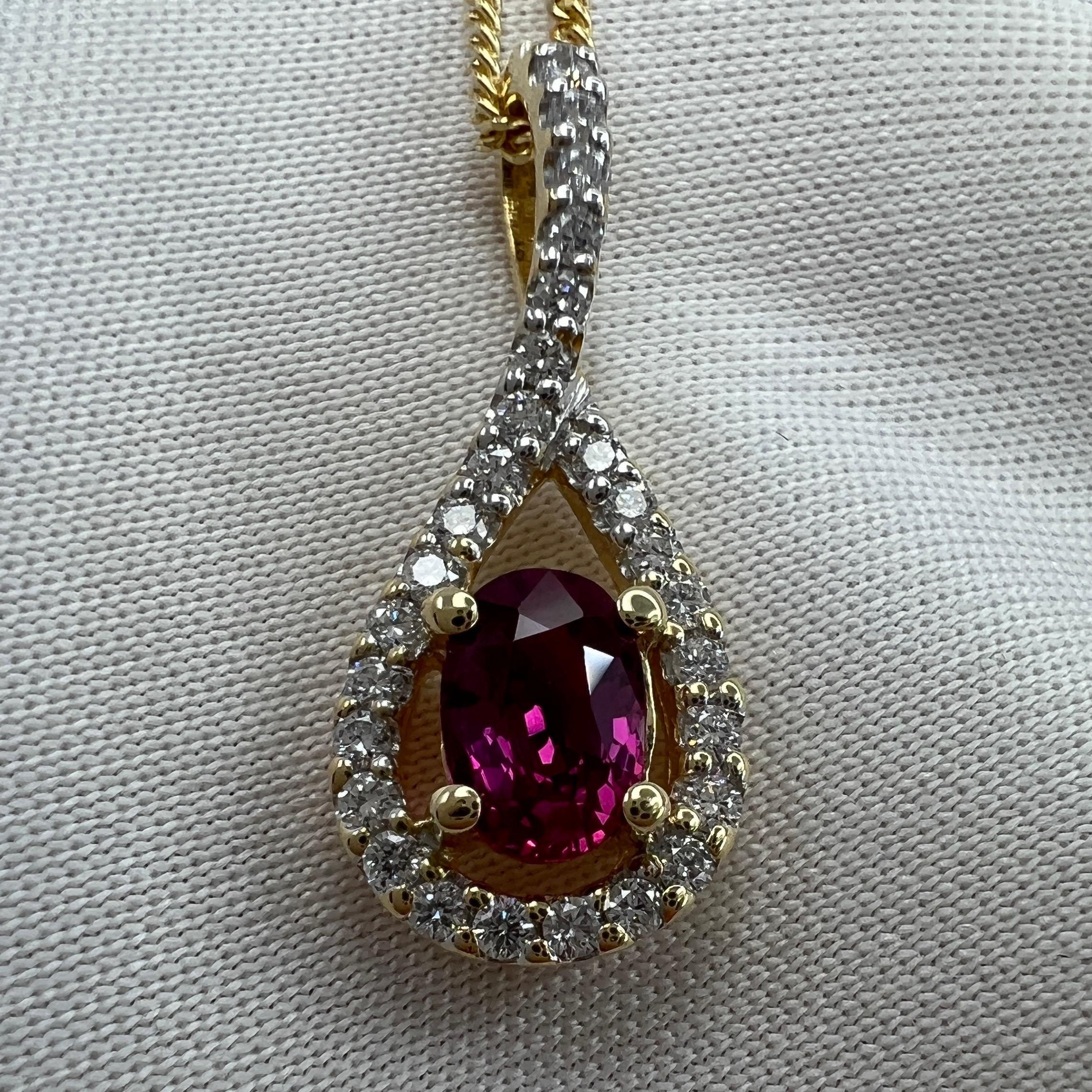 Vivid Pink Untreated Sapphire & Diamond 18k Yellow & White Gold Crossover Pendant.

Fine 0.61 Carat IGI certified untreated sapphire with a unique vivid reddish purple-pink colour and excellent clarity, very clean stone. 
Also has an excellent oval