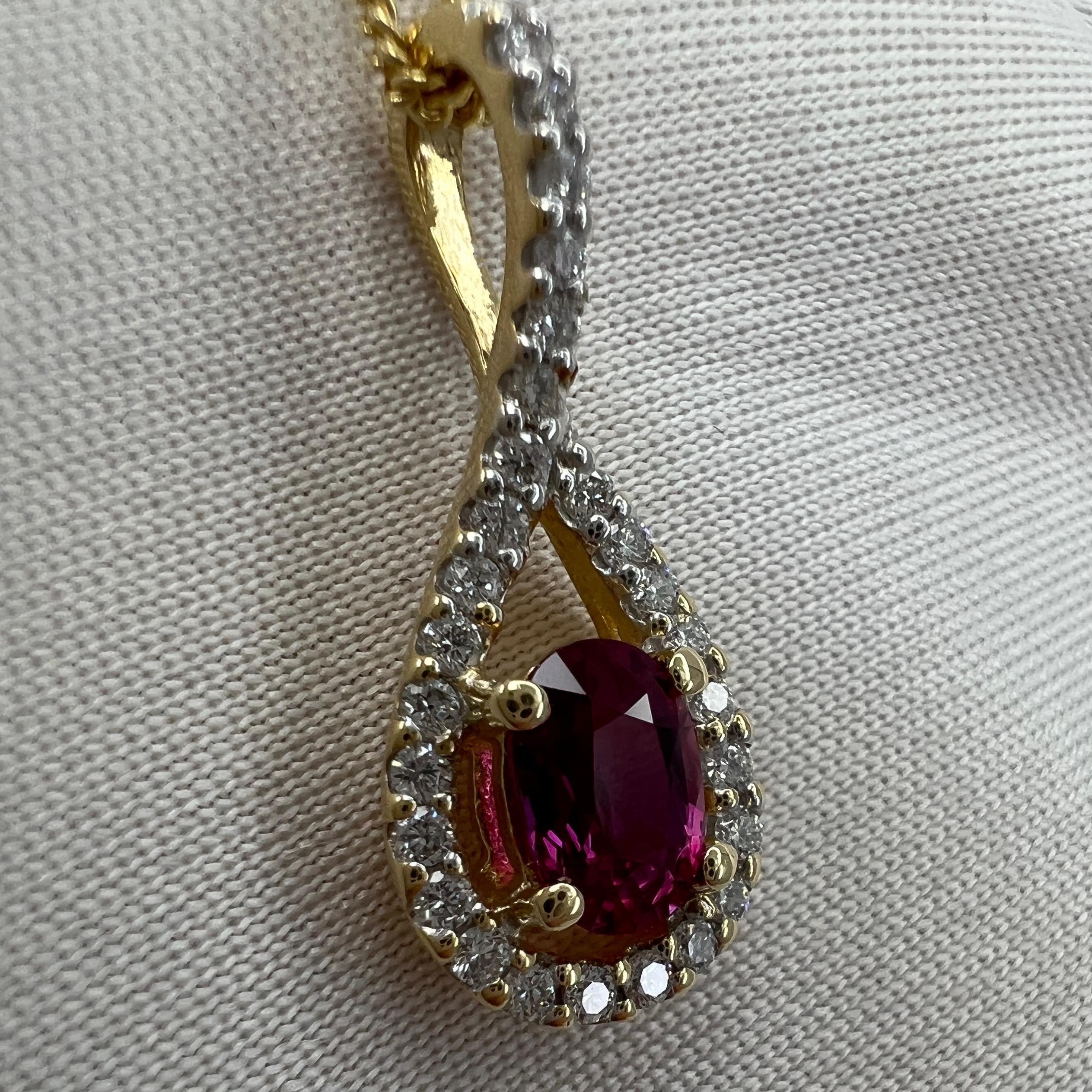 Unique Pink Sapphire & Diamond Certified Untreated Crossover 18k Oval Pendant For Sale 2