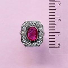 Red Ruby Ring with White Diamond Surround