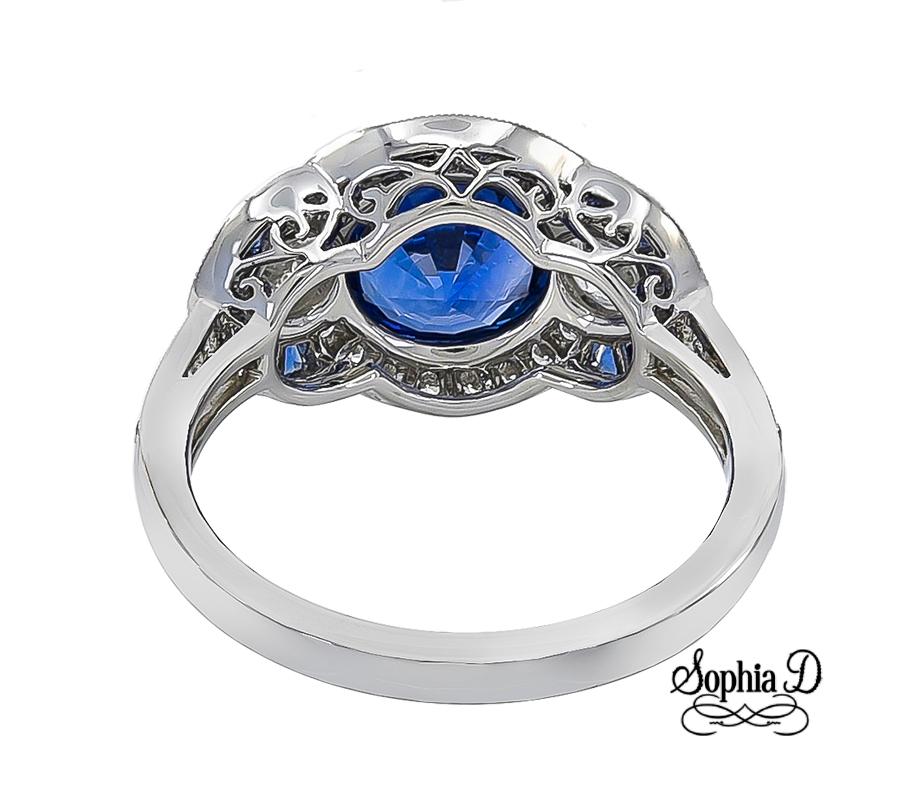 Sophia D. 2.00 Carat Round Cut Blue Sapphire Art Deco Ring in Platinum Setting  In New Condition For Sale In New York, NY