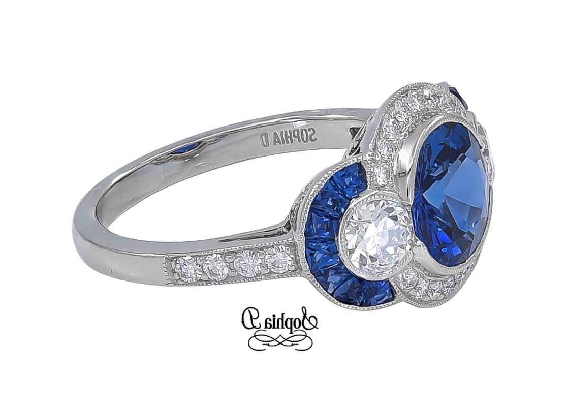 Women's Sophia D. 2.00 Carat Round Cut Blue Sapphire Art Deco Ring in Platinum Setting  For Sale