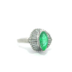 Unique Platinum 3.05ct GIA Colombian Marquise Emerald w/ Diamond Ballerina Ring