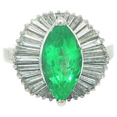 Unique Platinum 3.05ct GIA Colombian Marquise Emerald w/ Diamond Ballerina Ring