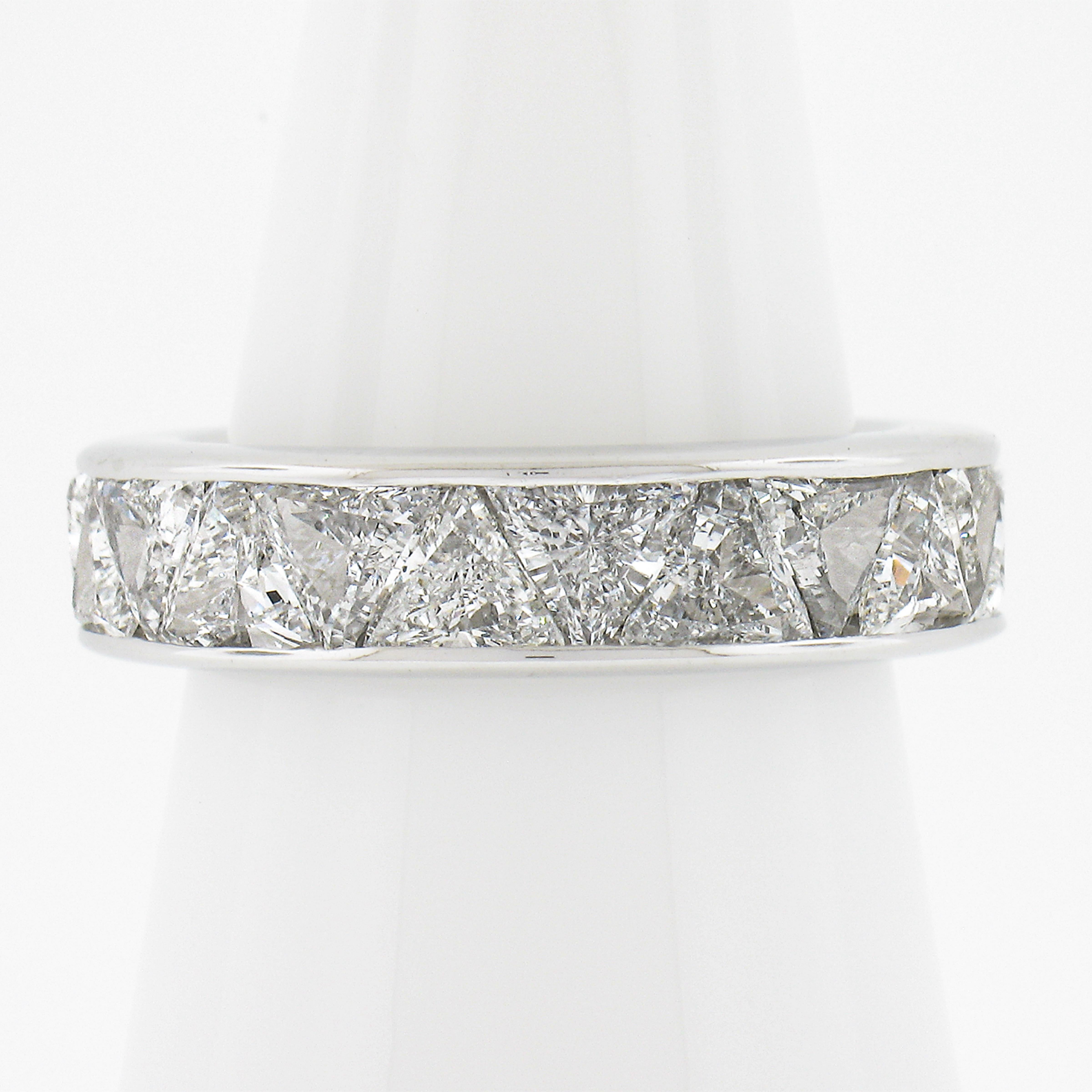 Unique Platinum 4.40ct Trilliant Cut Channel Set Diamond Eternity Band Ring Sz 7 In Excellent Condition In Montclair, NJ