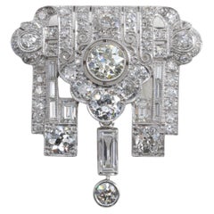 Art Deco Hand Fabricated Old European Cut Diamond & Platinum Brooch 