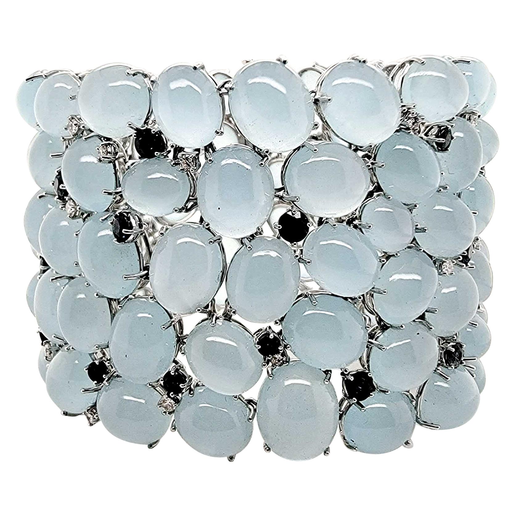 Unique Platinum Bracelet with 266.6 Carats Aquamarine, Sapphires and Diamonds