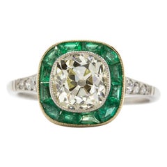 Vintage Unique Platinum Diamond and Emerald Ring