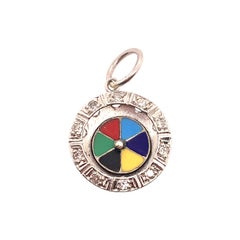 Unique Platinum Diamond Enamel Roulette Wheel Charm