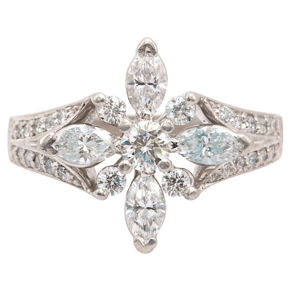 Unique Platinum Flower 1.65 Carat Total Diamond Ring
