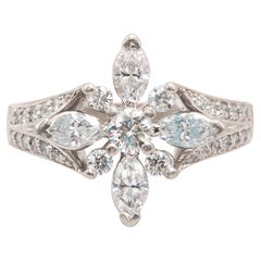 Unique Platinum Flower 1.65 Carat Total Diamond Ring