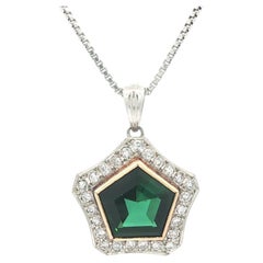 Collar Colgante Único Oro Platino 3.6ctw GIA Turmalina Diamante Pentagonal