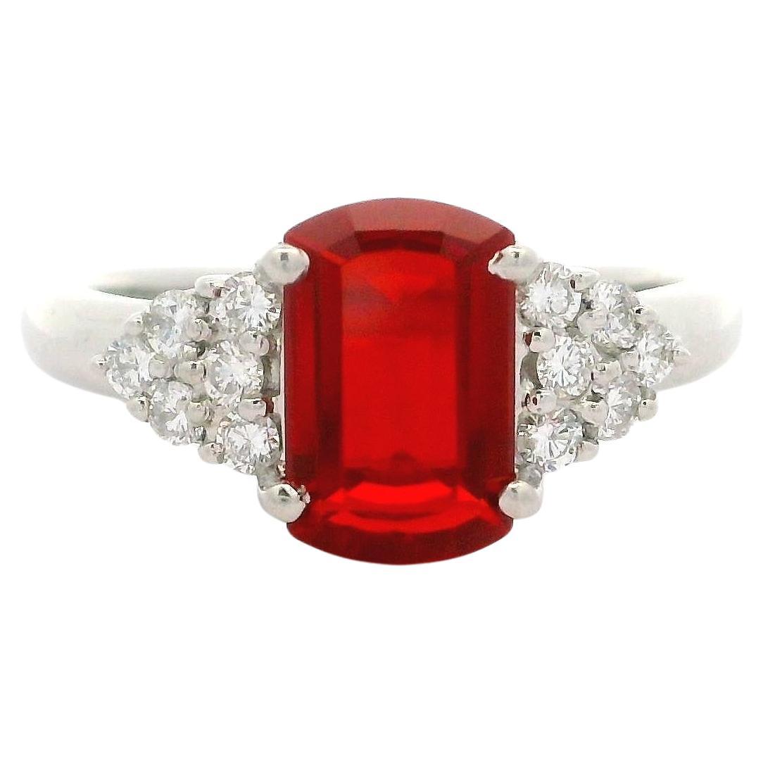 Unique Platinum High Quality 1.48ctw Mexican Fire Opal & Diamond Sides Ring