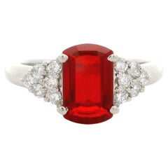 Unique Platinum High Quality 1.48ctw Mexican Fire Opal & Diamond Sides Ring