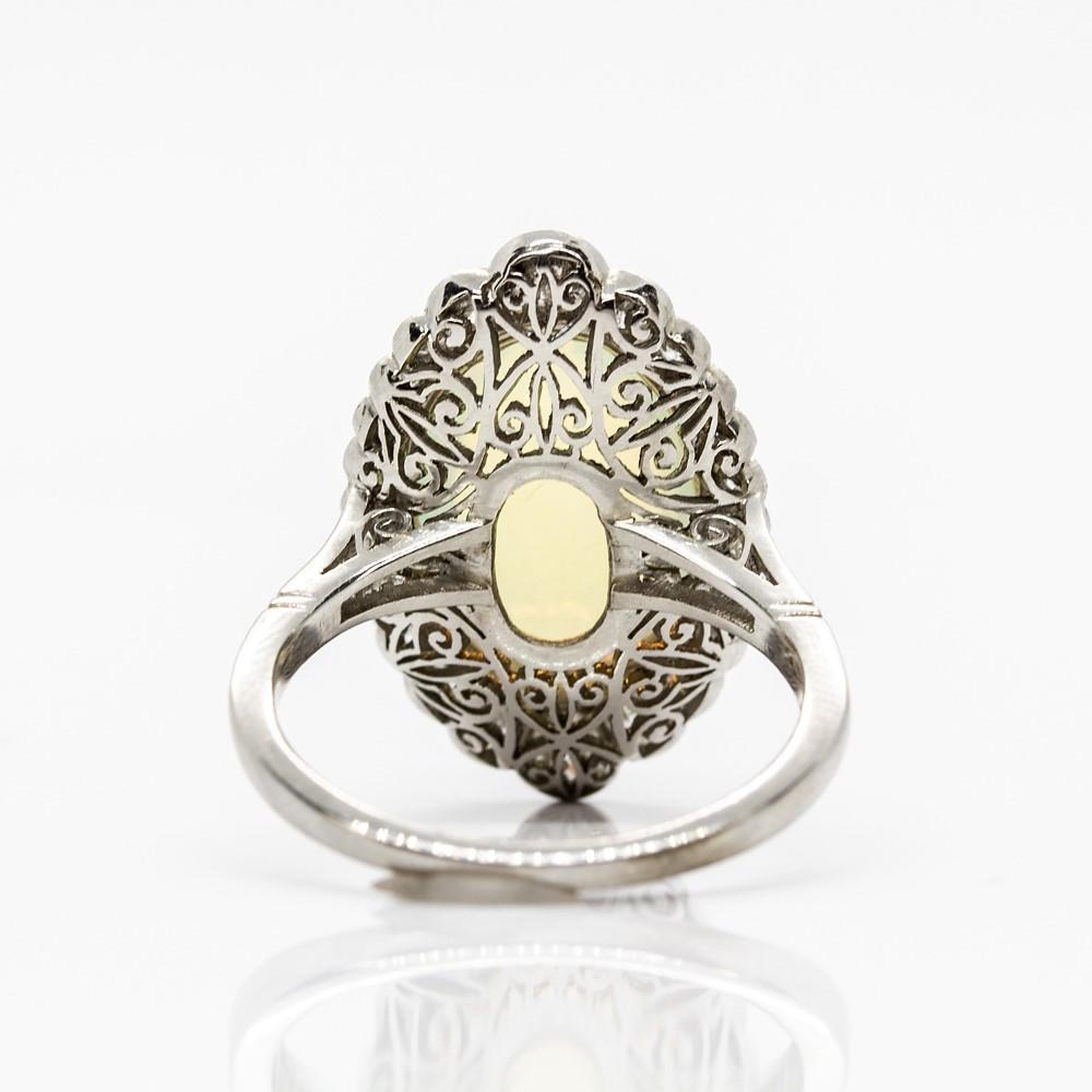 Art Deco Unique Platinum Opal and Diamonds Ring