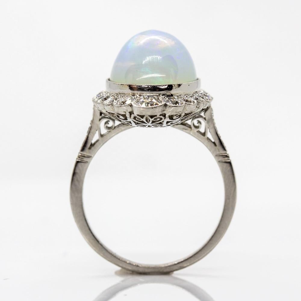 Women's or Men's Unique Platinum Opal and Diamonds Ring