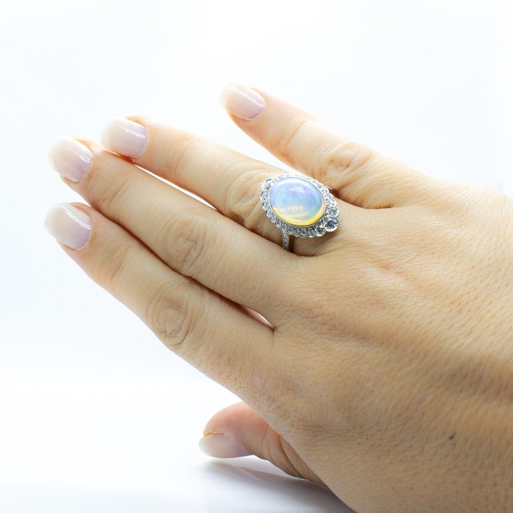 Unique Platinum Opal and Diamonds Ring 2