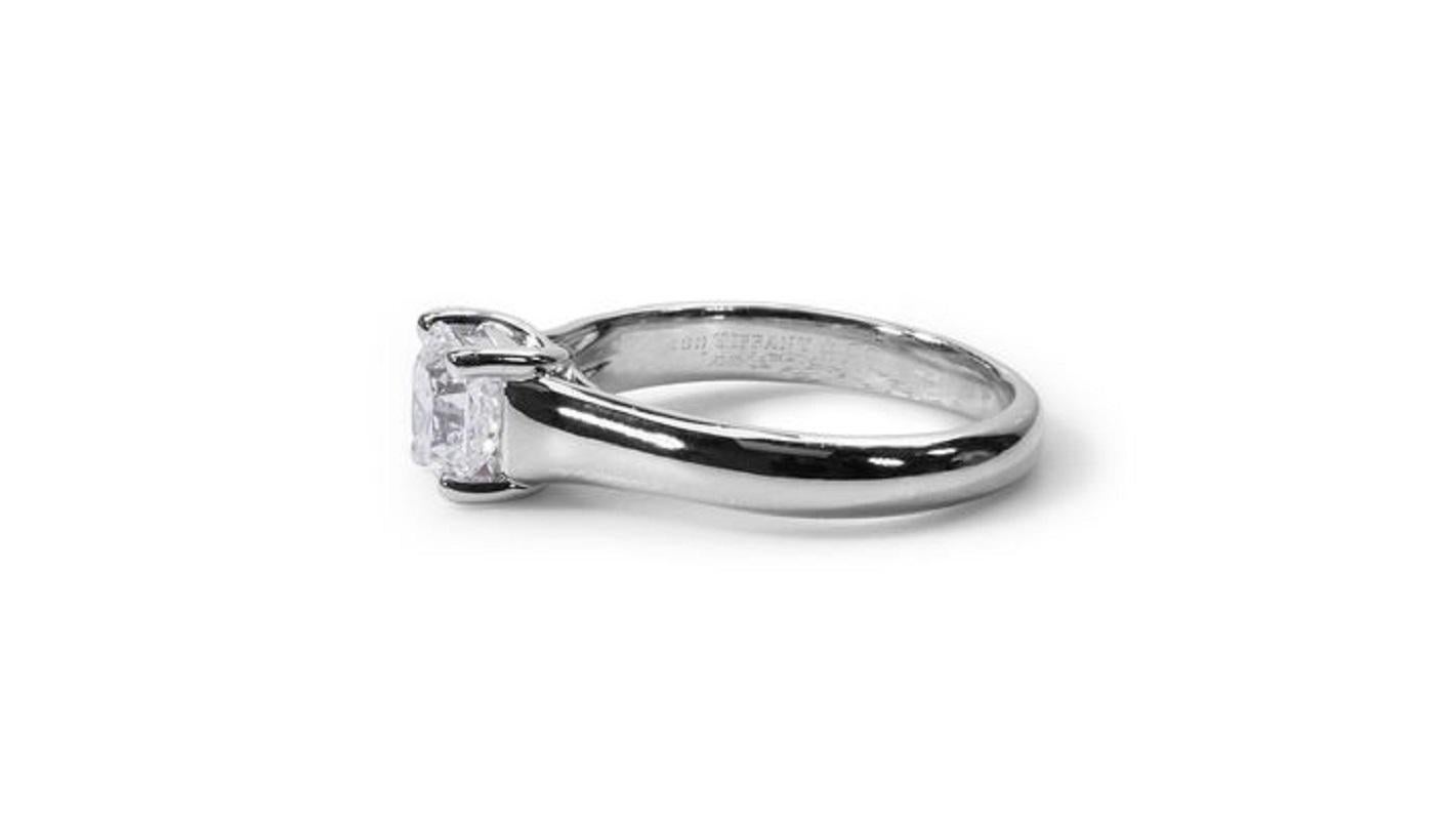 Cushion Cut Unique Platinum Solitaire Ring with 0.80 Ct Natural Diamonds, IGI Cert For Sale