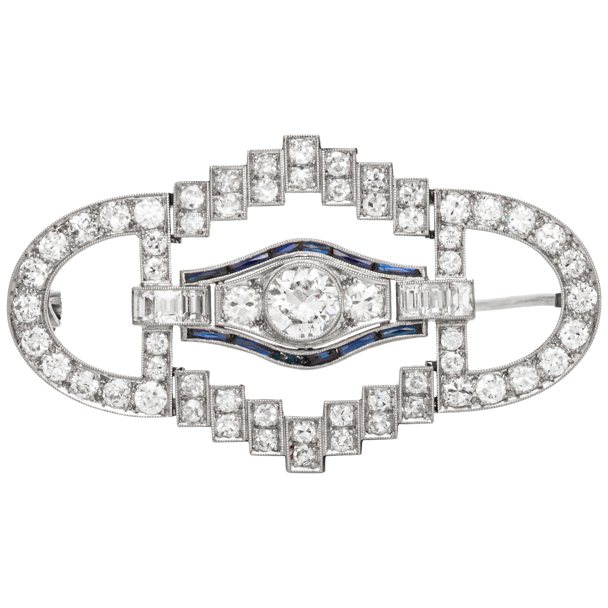 Unique Platinum with Sapphire and Diamonds Brooch