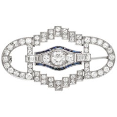 Antique Unique Platinum with Sapphire and Diamonds Brooch