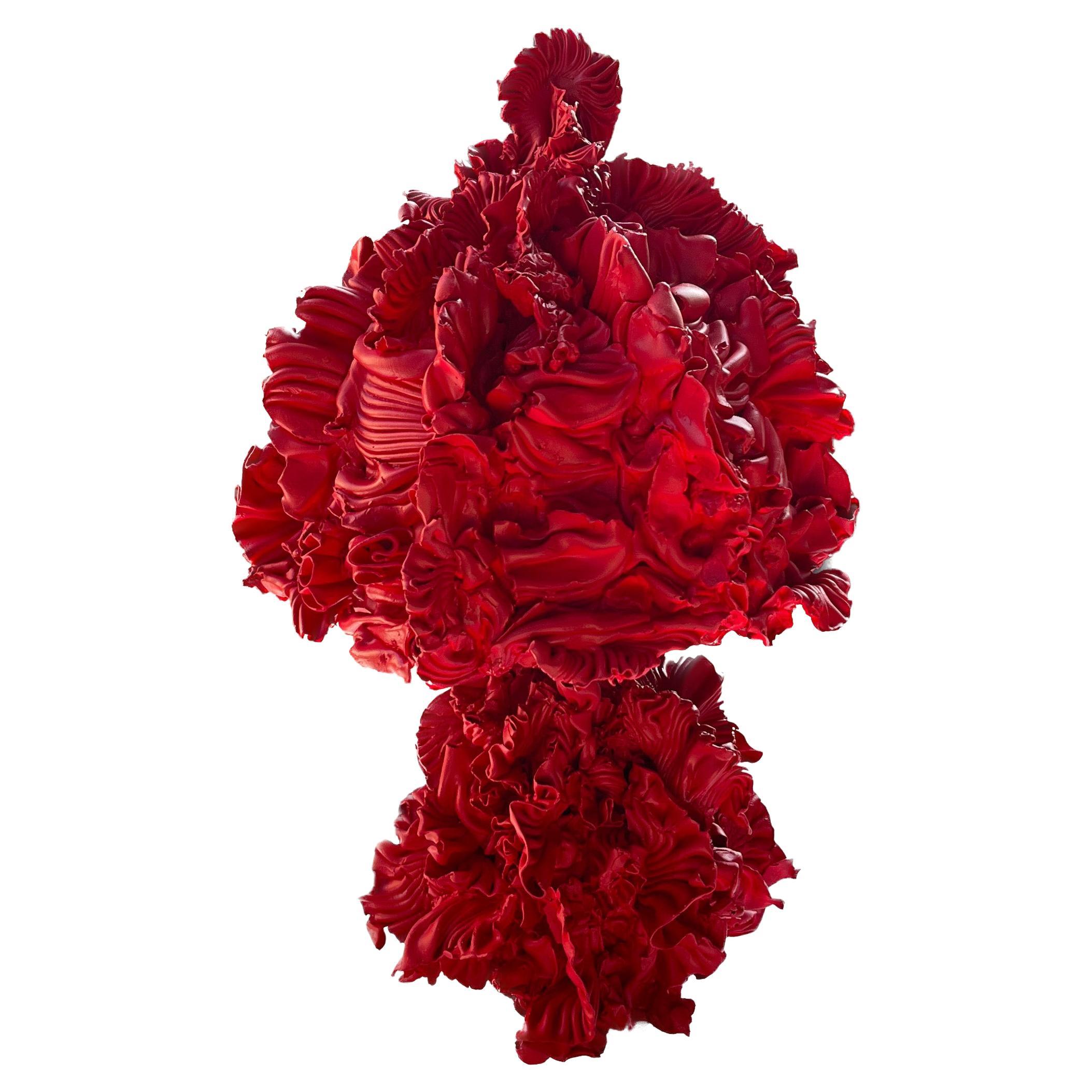 Lampe de bureau en céramique plissée rouge unique de Joseph Algieri en vente