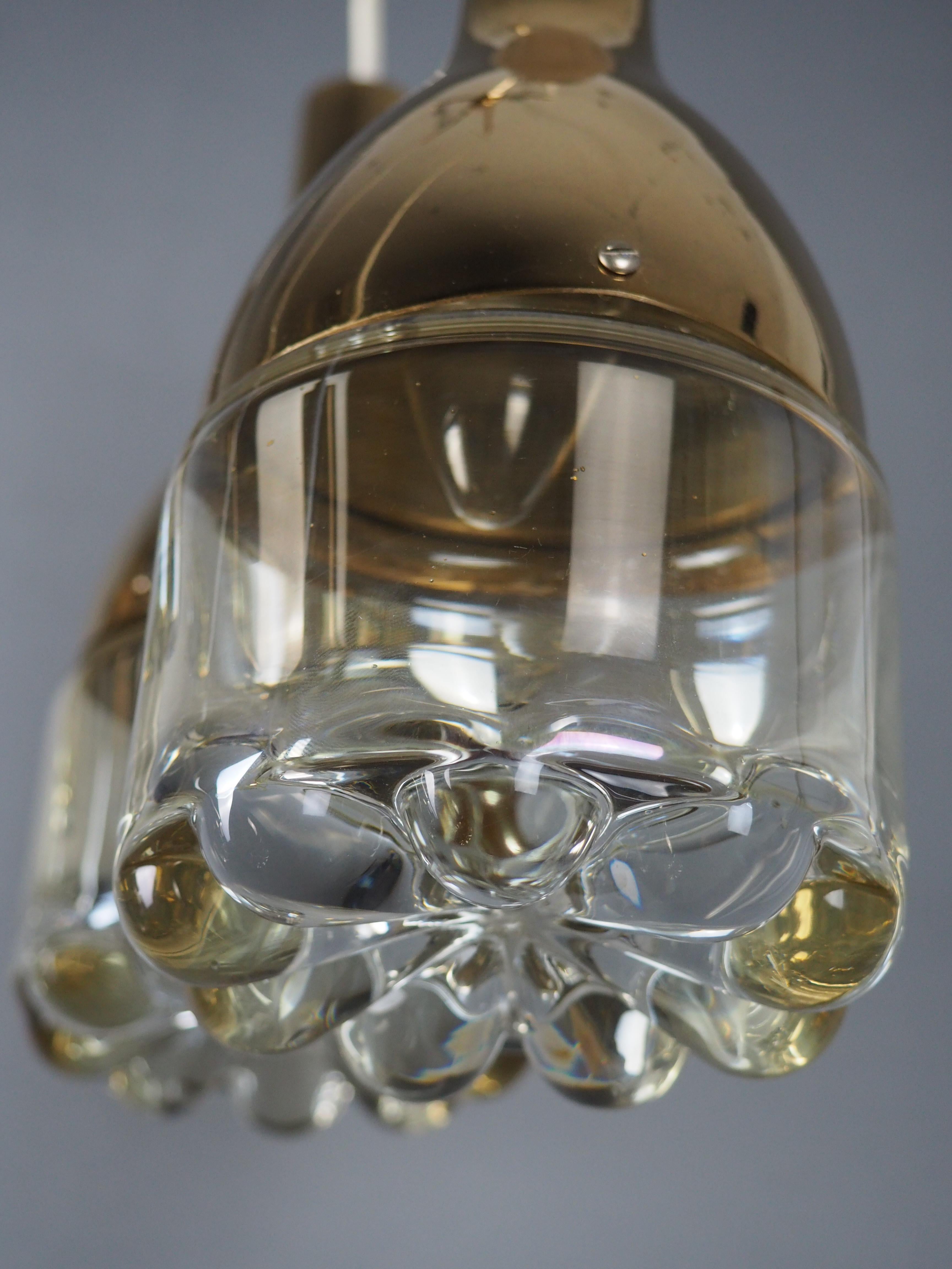 Polished Brass Cascading Chandelier, Glass Pendant, circa 1960s 2