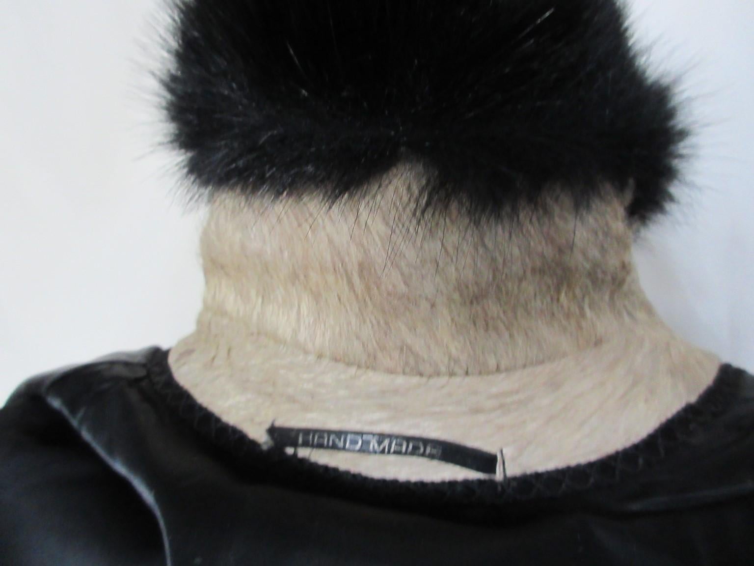 Unique Pony Skin Leather with Black Mink Fur Coat For Sale 6