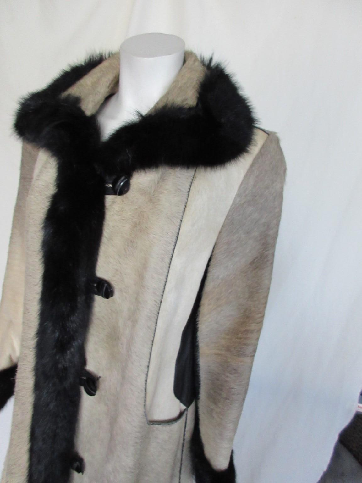 Unique Pony Skin Leather with Black Mink Fur Coat For Sale 7