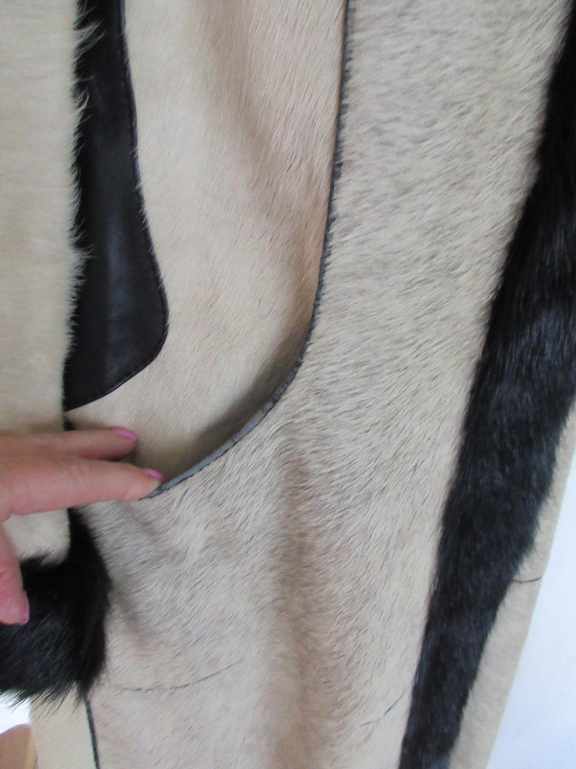 Unique Pony Skin Leather with Black Mink Fur Coat For Sale 8