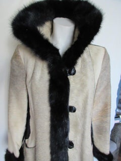 Unique Pony Skin Leather with Black Mink Fur Coat