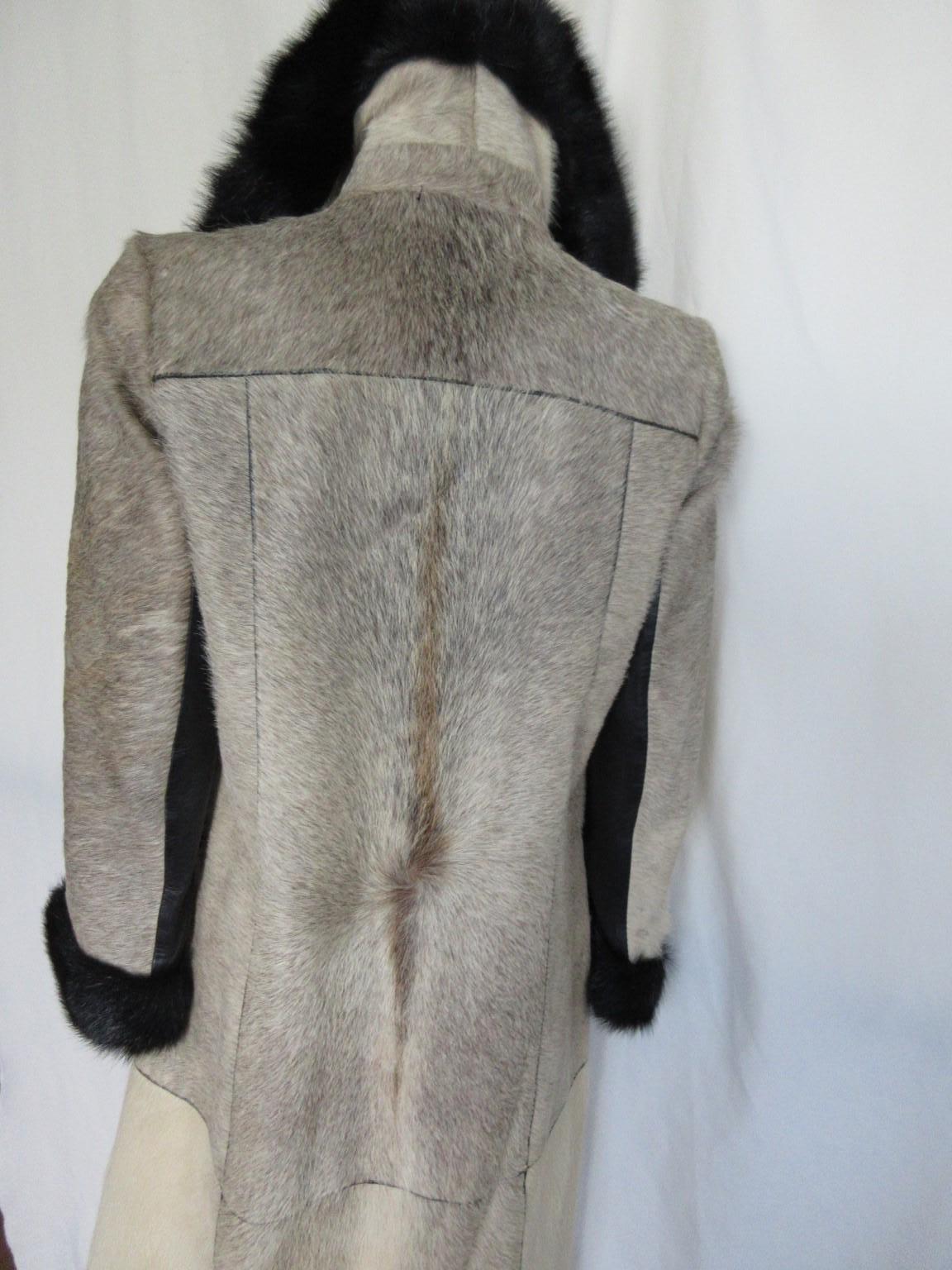 Women's or Men's Unique Pony Skin Leather with Black Mink Fur Coat For Sale