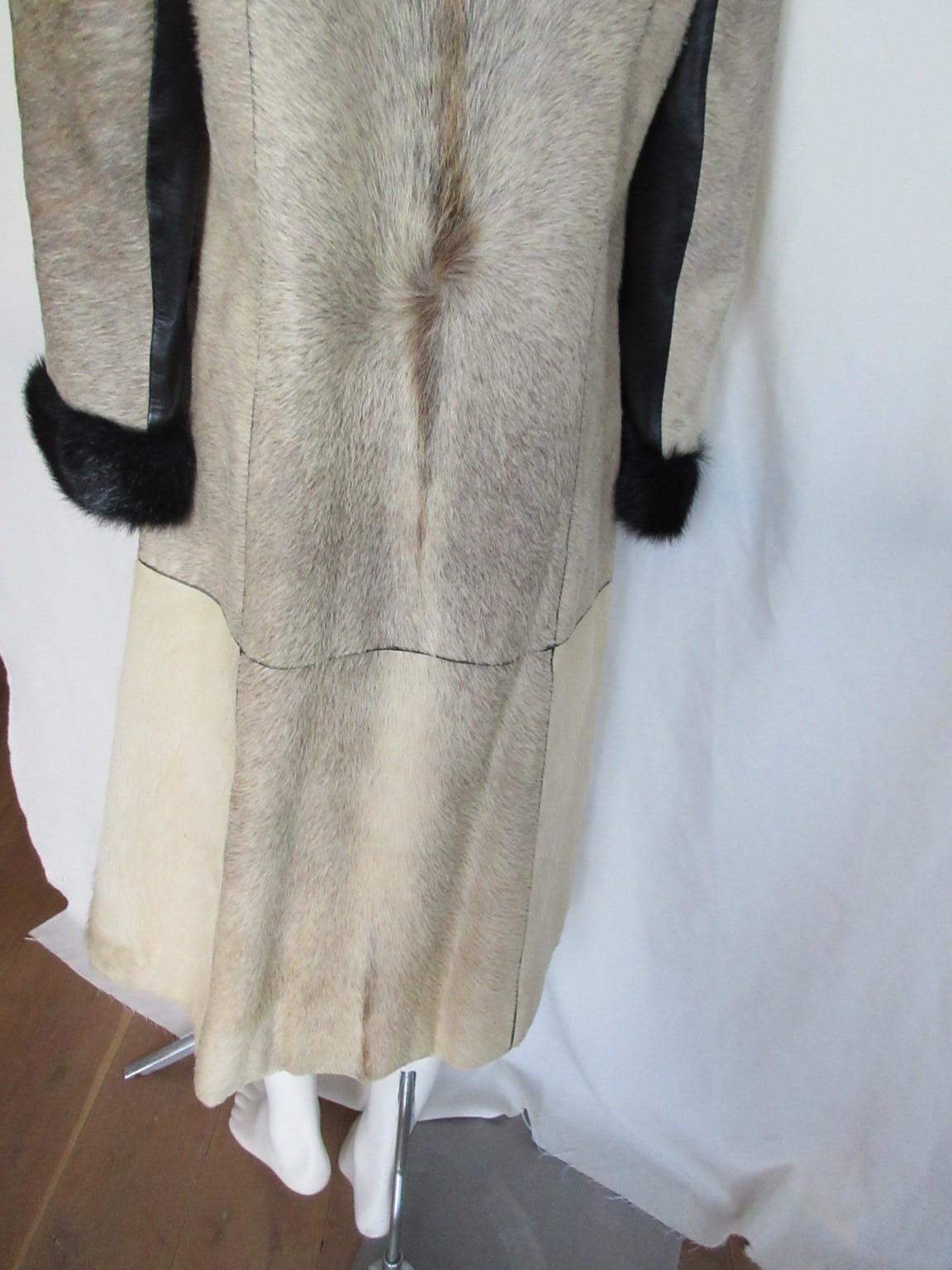 Unique Pony Skin Leather with Black Mink Fur Coat For Sale 1