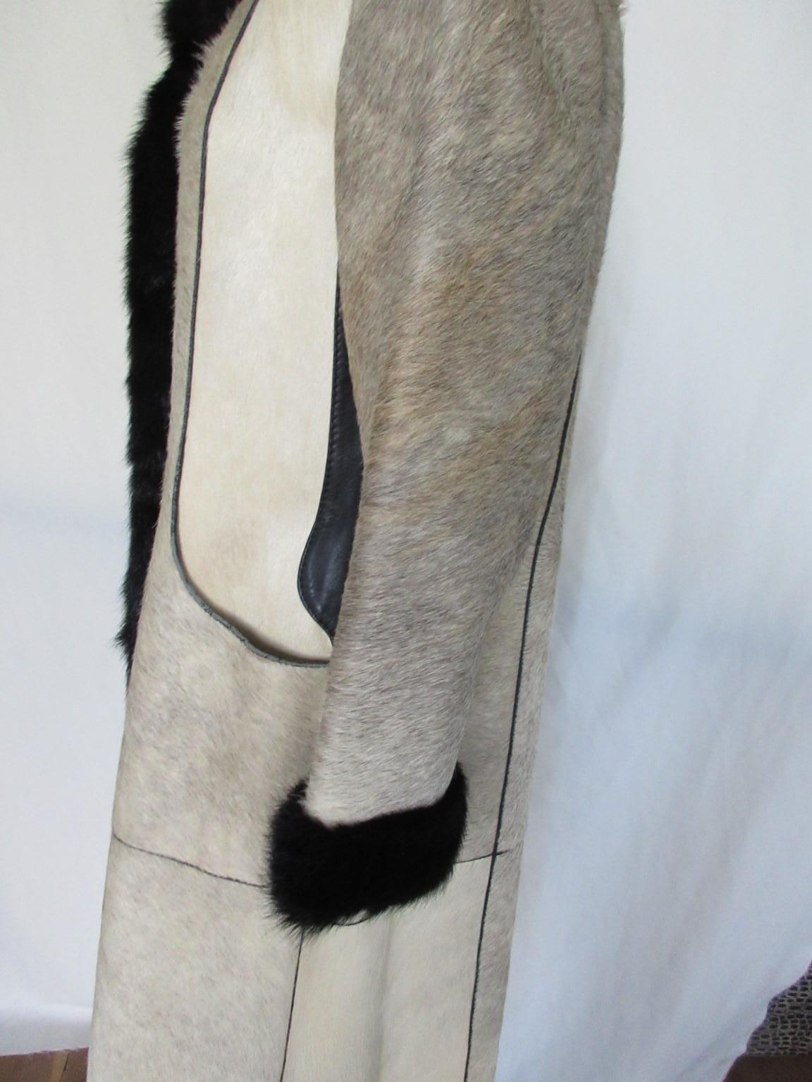 Unique Pony Skin Leather with Black Mink Fur Coat For Sale 3