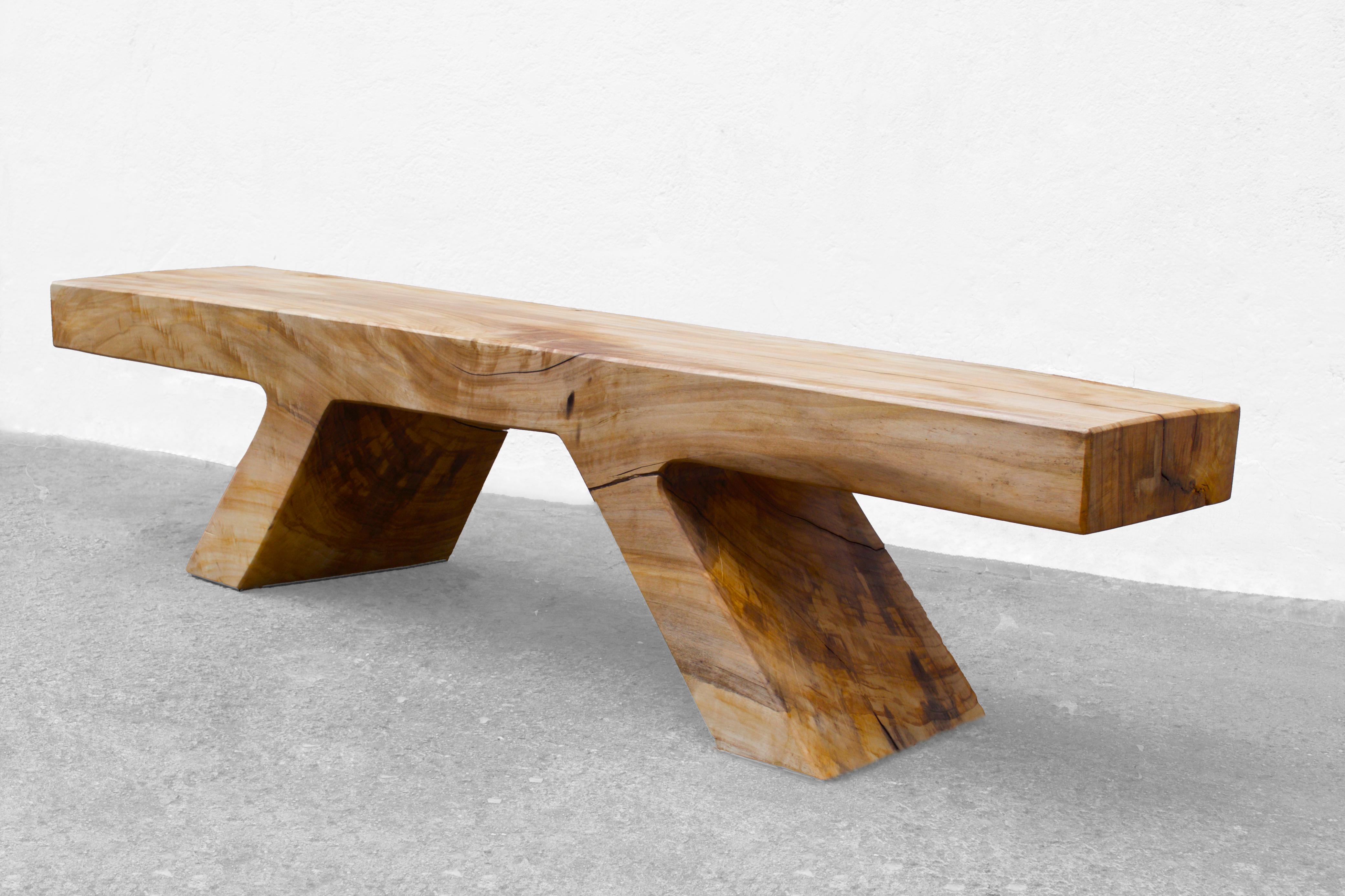 Unique Poplar bench sculpted by Jörg Pietschmann
Materials: Polished Poplar, oil finish
Dimensions: H 43 x W 183 x D 39 cm

In Pietschmann’s sculptures, trees that for centuries were part of a landscape and founded in primordial forces tell
