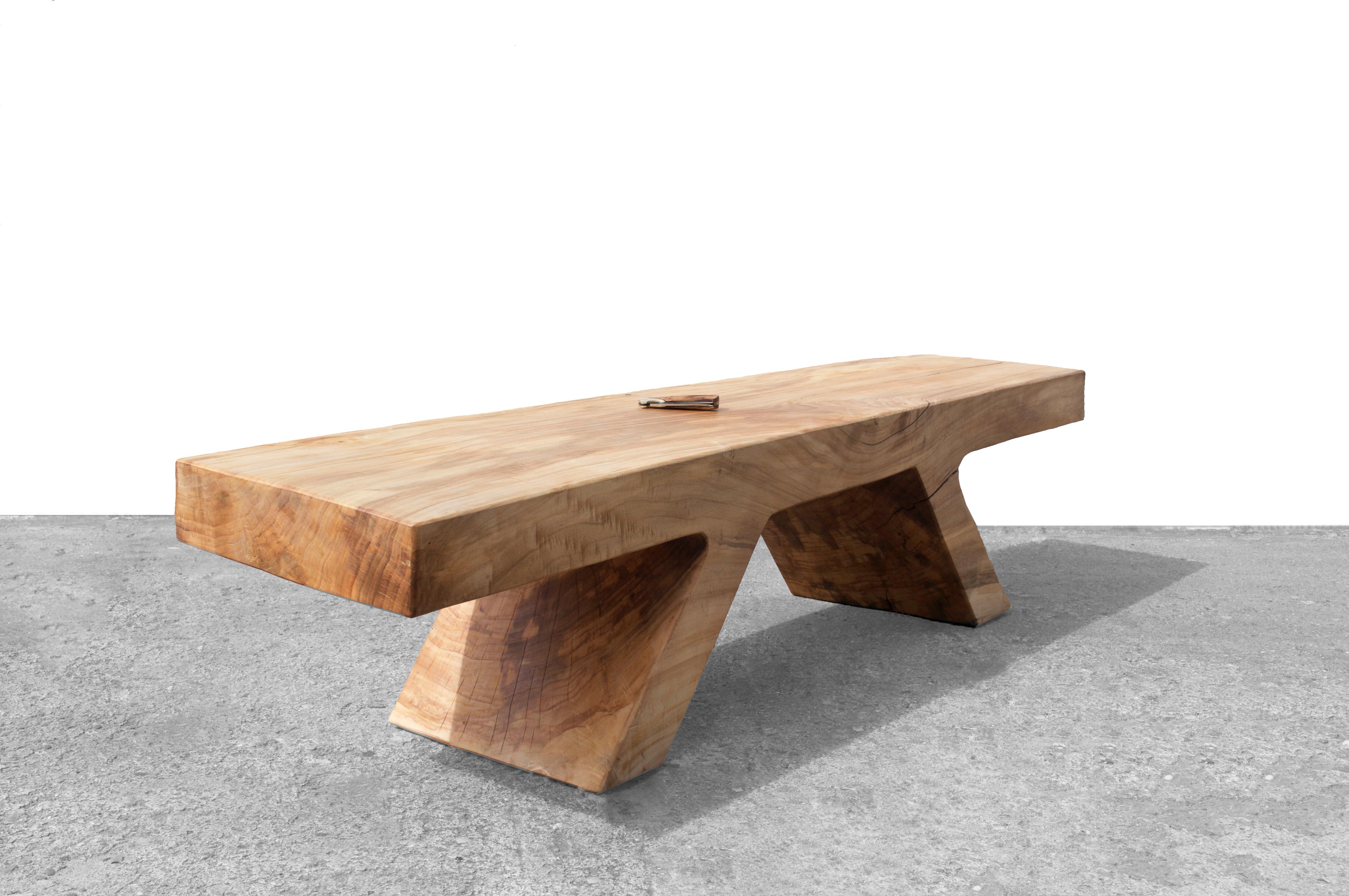 Organic Modern Unique Poplar Bench Sculpted by Jörg Pietschmann